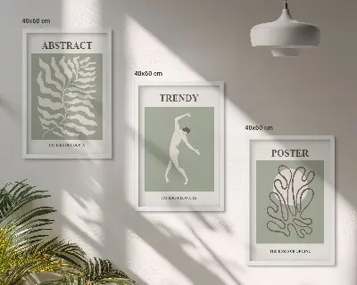 Wanddecoratieset met schilderijen met botanische Matisse-stijl patronen in groentinten