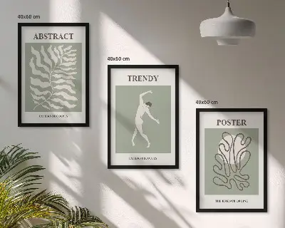 Wanddecoratieset met schilderijen met botanische Matisse-stijl patronen in groentinten