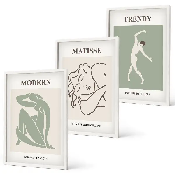 Set van minimalistische wandschilderijen stijlvolle personages