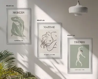 Set van minimalistische wandschilderijen stijlvolle personages