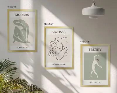 Set van minimalistische wandschilderijen stijlvolle personages
