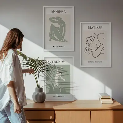 Set van minimalistische wandschilderijen stijlvolle personages