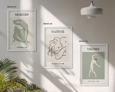Set van minimalistische wandschilderijen stijlvolle personages