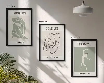 Set van minimalistische wandschilderijen stijlvolle personages