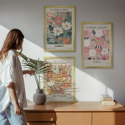 Wanddecoratie set schilderijen Kwiatowe wzory Londyn Tokio Amsterdam