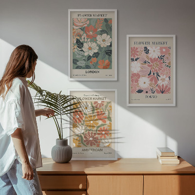 Wanddecoratie set schilderijen Kwiatowe wzory Londyn Tokio Amsterdam