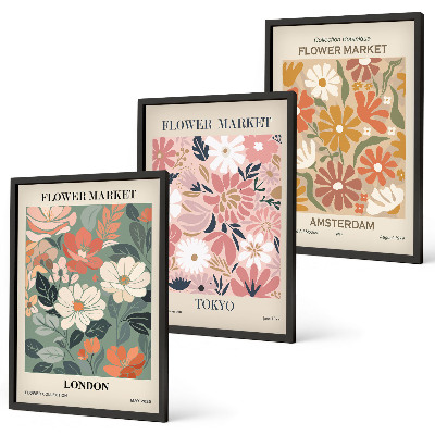 Wanddecoratie set schilderijen Kwiatowe wzory Londyn Tokio Amsterdam