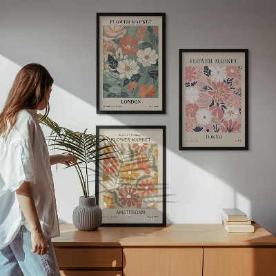 Wanddecoratie set schilderijen Kwiatowe wzory Londyn Tokio Amsterdam