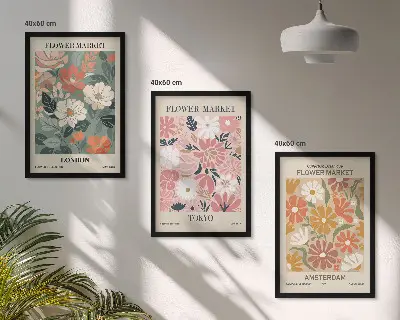 Wanddecoratie set schilderijen met bloemmotieven uit Londen, Tokio en Amsterdam