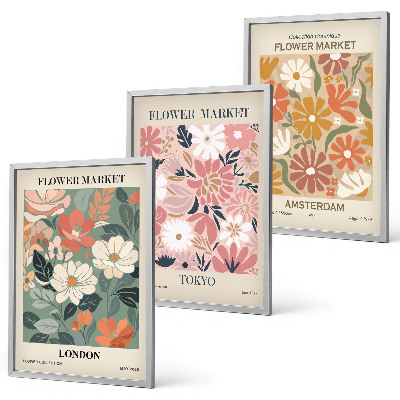 Wanddecoratie set schilderijen Kwiatowe wzory Londyn Tokio Amsterdam