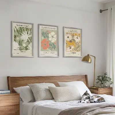 Wanddecoratieset schilderijen bloemmotieven met wereldsteden