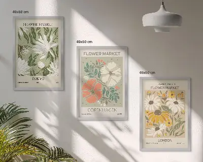 Wanddecoratieset schilderijen bloemmotieven met wereldsteden