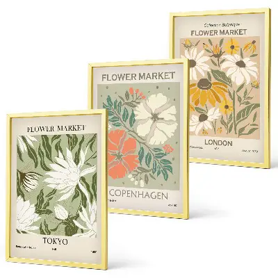 Wanddecoratieset schilderijen bloemmotieven met wereldsteden
