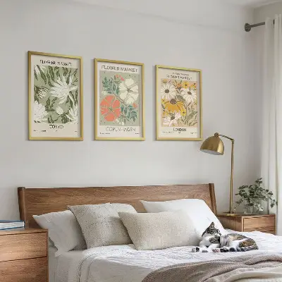Wanddecoratieset schilderijen bloemmotieven met wereldsteden