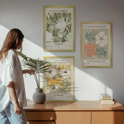 Wanddecoratieset schilderijen bloemmotieven met wereldsteden