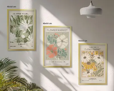 Wanddecoratieset schilderijen bloemmotieven met wereldsteden