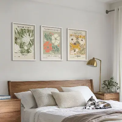 Wanddecoratieset schilderijen bloemmotieven met wereldsteden