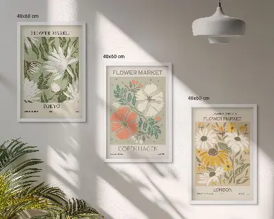 Wanddecoratieset schilderijen bloemmotieven met wereldsteden