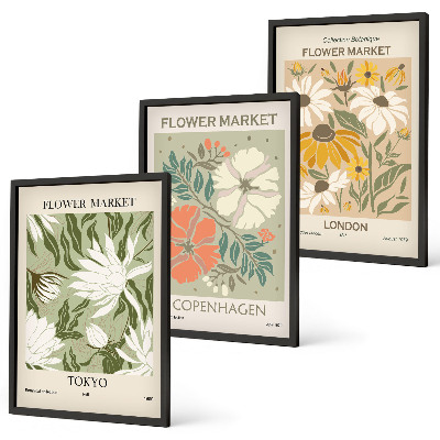 Wanddecoratie set schilderijen Kwiatowe motywy z miast świata