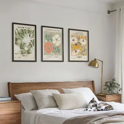 Wanddecoratieset schilderijen bloemmotieven met wereldsteden