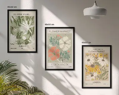 Wanddecoratieset schilderijen bloemmotieven met wereldsteden