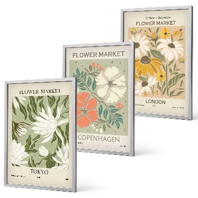 Wanddecoratieset schilderijen bloemmotieven met wereldsteden