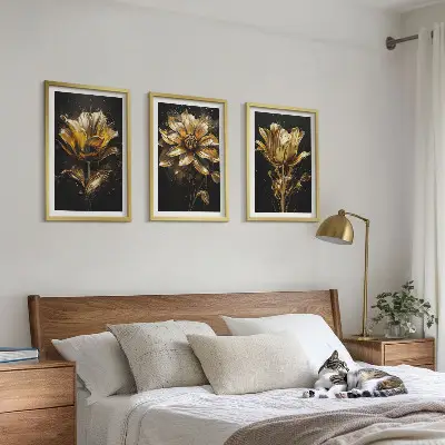 Fotowand met gele bloemen op een donkere achtergrond