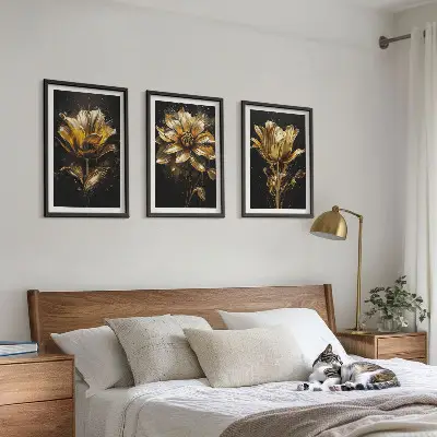 Fotowand met gele bloemen op een donkere achtergrond