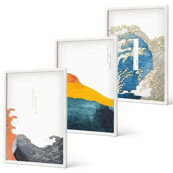 Set van wanddecoratie schilderijen met Japanse golf graphic