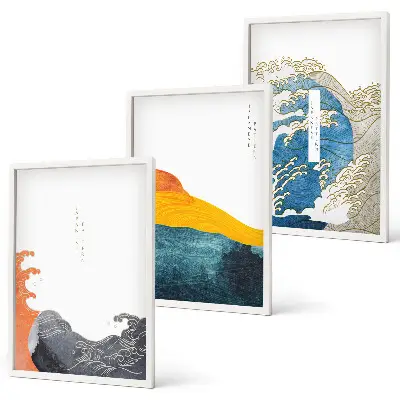 Set van wanddecoratie schilderijen met Japanse golf graphic