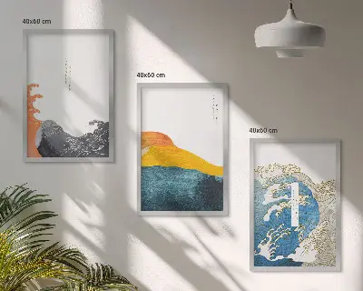 Set van wanddecoratie schilderijen met Japanse golf graphic