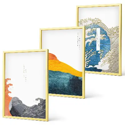 Set van wanddecoratie schilderijen met Japanse golf graphic