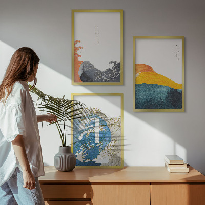 Wanddecoratie set schilderijen Fale japońskiego stylu grafika