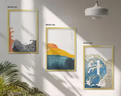 Set van wanddecoratie schilderijen met Japanse golf graphic