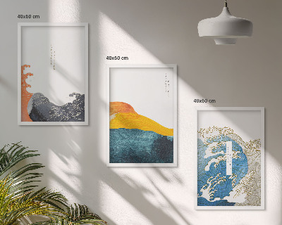 Wanddecoratie set schilderijen Fale japońskiego stylu grafika