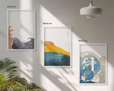 Set van wanddecoratie schilderijen met Japanse golf graphic