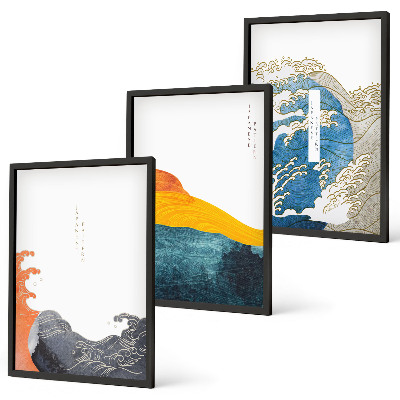 Wanddecoratie set schilderijen Fale japońskiego stylu grafika