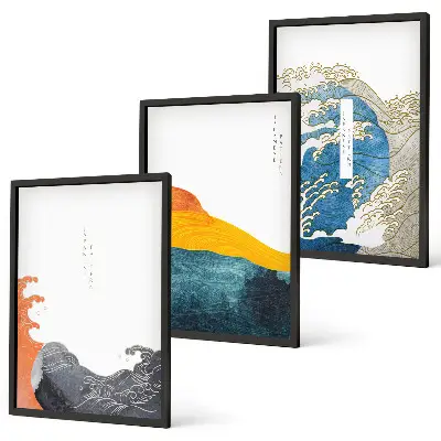 Set van wanddecoratie schilderijen met Japanse golf graphic