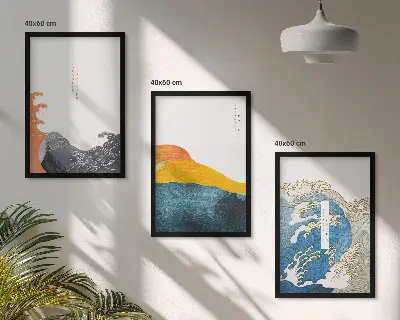 Set van wanddecoratie schilderijen met Japanse golf graphic