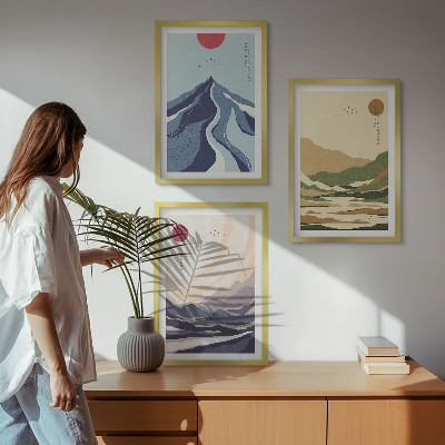 Wanddecoratie set schilderijen Góry pastelowe styl japandi