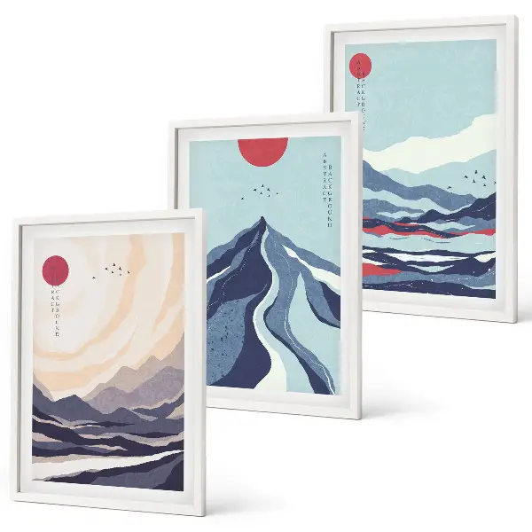 Wanddecoratieset schilderijen Abstracte Japanse bergen