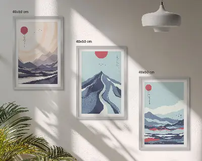 Wanddecoratieset schilderijen Abstracte Japanse bergen