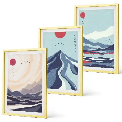 Wanddecoratieset schilderijen Abstracte Japanse bergen