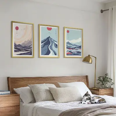 Wanddecoratieset schilderijen Abstracte Japanse bergen