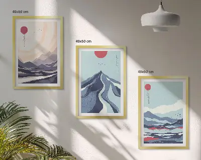 Wanddecoratieset schilderijen Abstracte Japanse bergen