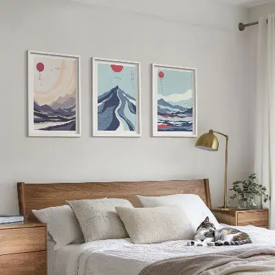 Wanddecoratieset schilderijen Abstracte Japanse bergen