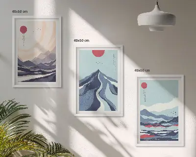 Wanddecoratieset schilderijen Abstracte Japanse bergen