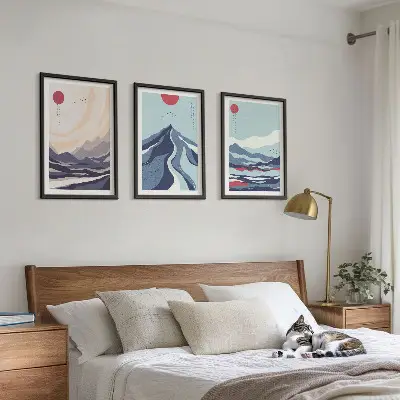Wanddecoratieset schilderijen Abstracte Japanse bergen
