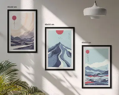 Wanddecoratieset schilderijen Abstracte Japanse bergen