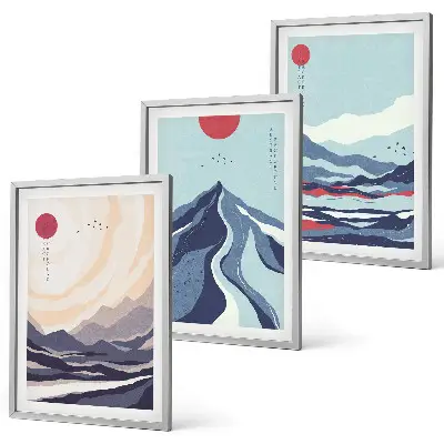 Wanddecoratieset schilderijen Abstracte Japanse bergen